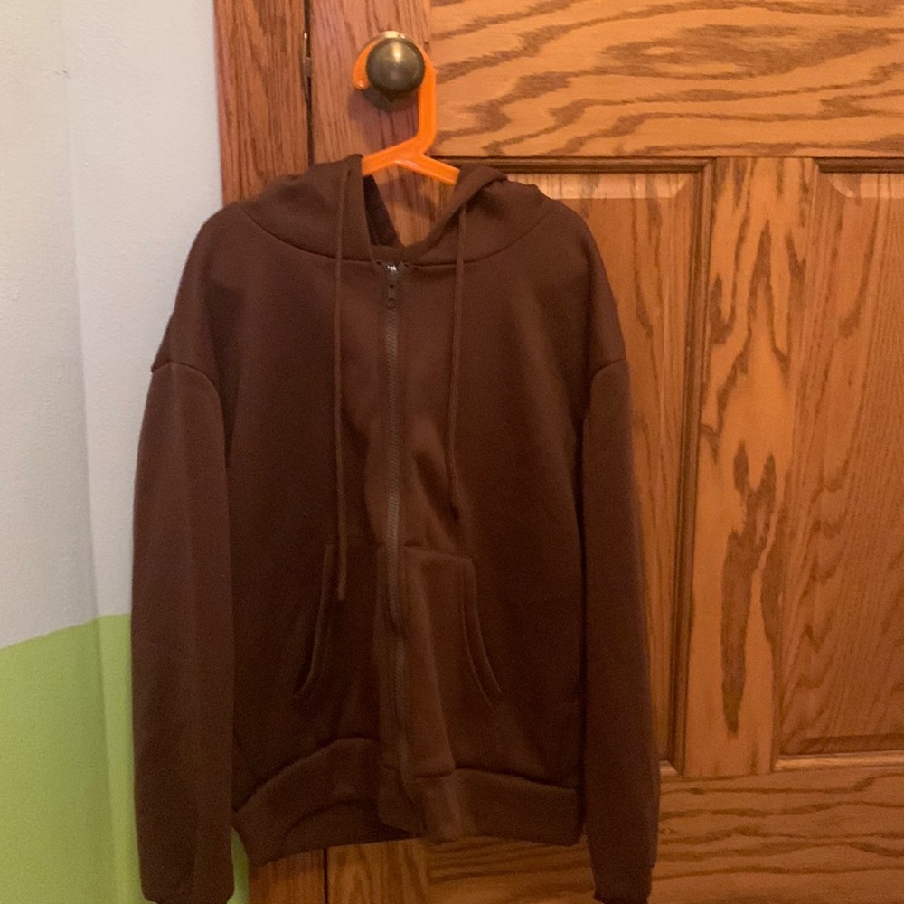Trendy brown zip up hoodie